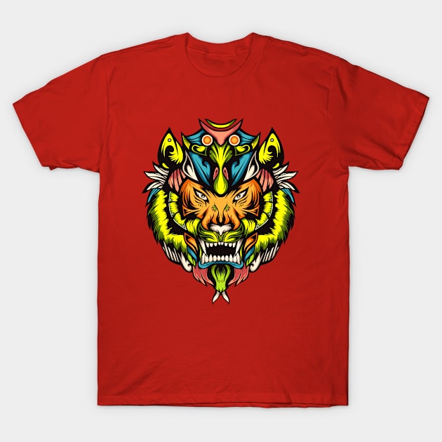 Tiger Colorful Head Illustration T-Shirt by Mako Design 